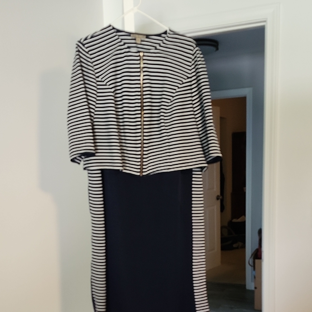 Striped Black and White Jacket with Black Dress